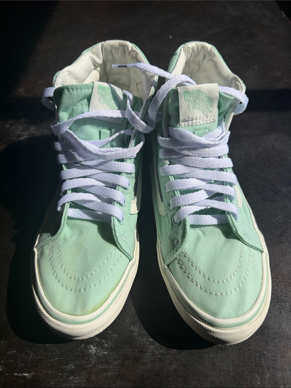 Vans High-Top Sneakers in Mint Green with White Laces